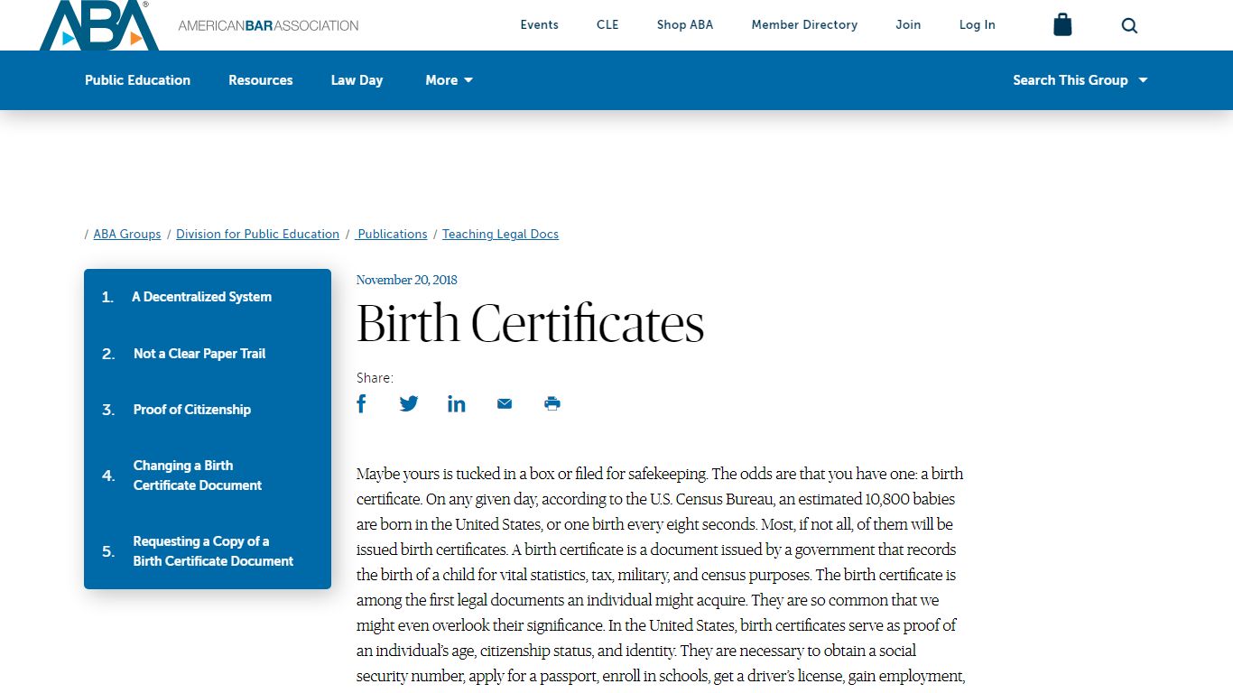 Birth Certificates - American Bar Association